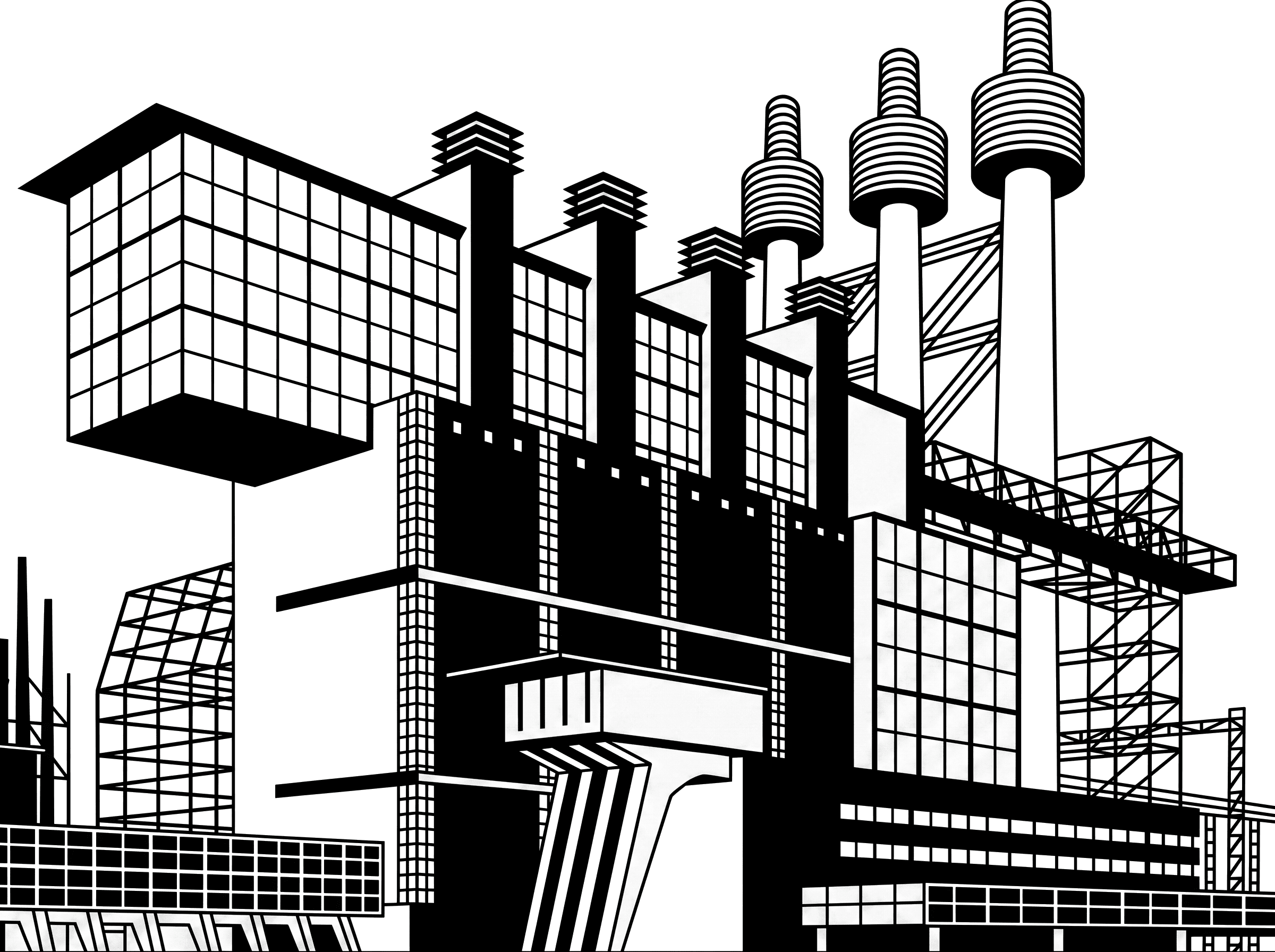 Яков Чернихов: 3. Чистоконструктивная архитектурная композиция фабрично-заводского характера. Применение контрфорсов-быков с выраженной устойчивостью. Плотная компактная окраска.
